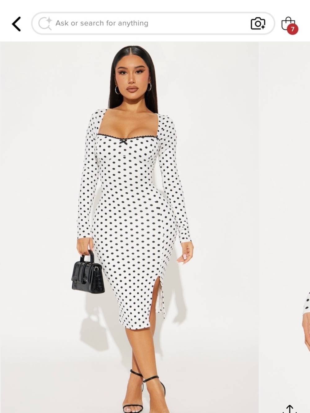 Fashion Nova White and Black Polka Dot Long Sleeve Midi Dress